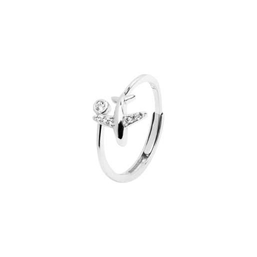 WearTravelers anello con aereo curvo in argento 925 e zirconi sulle ali - anello regolabile splendida idea regalo per donna viaggiatrice e per chi ama viaggiare - modello montreal