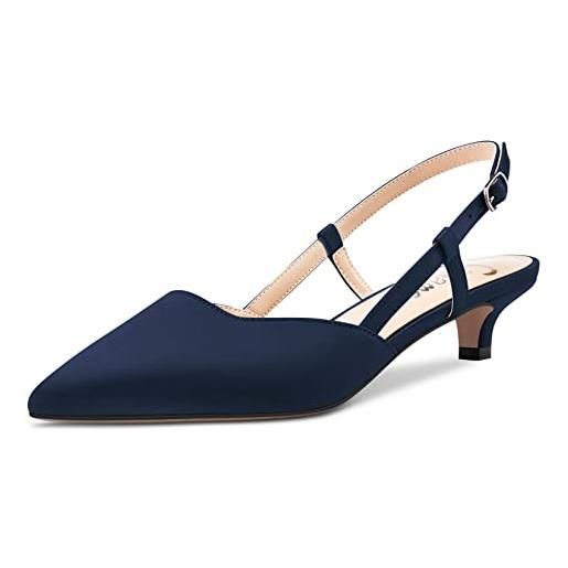 Castamere basso gattini tacco heel a punta pumps donna slingback slip-on sandali da matrimonio ufficio feste dress 3.5 cm heels blu navy raso 42 eu