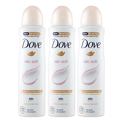 Dove 3x deodorante spray Dove talc soft 48h peonia & ambra 0% alcol antitraspirante - 3 deodoranti da 150ml ognuno