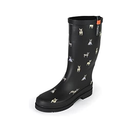 Regenliebe waldi pug - stivali da pioggia da donna con motivo cane, nero , 39 eu