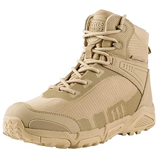 FREE SOLDIER da uomo mid alta stivali militari durable army combat scarpe impermeabile traspiranti tattico escursionismo(sabbia-impermeabile, 43eu)