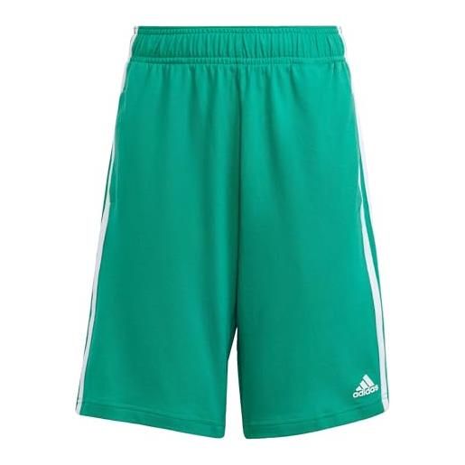 adidas essentials 3-stripes knit shorts pantaloncini corti, semi court green/white, 11-12 years unisex kids