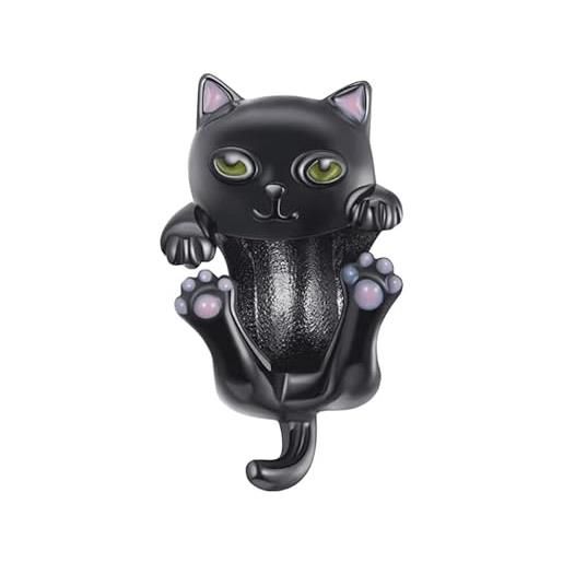 H.ZHENYUE jewelry charm black pet cat charm beads fit bracelet necklace for woman girls, 925 sterling silver pendant beads with cubic zirconia, happy birthday christmas halloween valentine's day gifts