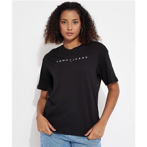 Tommy jeans t-shirt logo embroidered nera donna