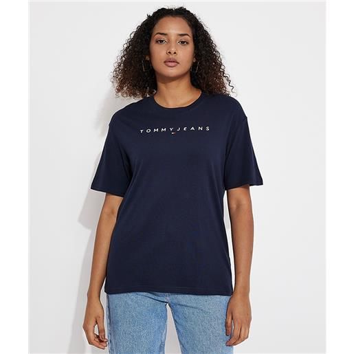 Tommy jeans t-shirt logo embroidered blu donna