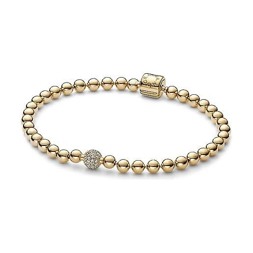 PANDORA beads & pavé bracelet 568342c01-19, 19 cm, oro giallo, zirconia cubica