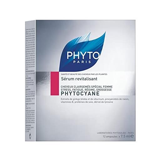 Phyto Phytocyane trattamento anticaduta in fiale, gocce gusto pompelmo, ottimale per la caduta occasionale dei capelli da donna, 12 fiale da 7.5 ml