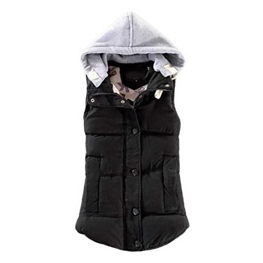 Inlefen bottoni trapuntati da donna foulard staccabile gilet addensato giacca casual calda invernale autunno giacca senza maniche con cerniera giacca calda (nero-6xl)