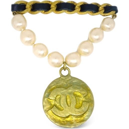 CHANEL Pre-Owned - bracciale con finte perle cc 1994 - donna - placcatura in oro/perle/pelle - taglia unica