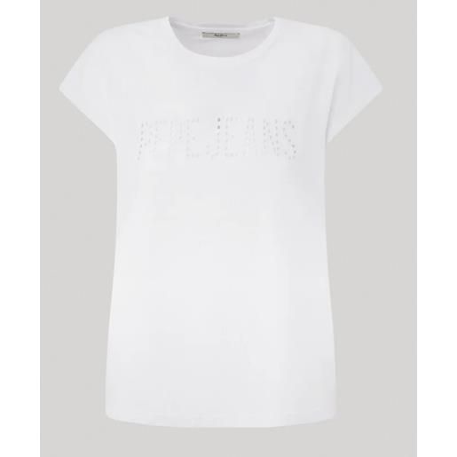 Pepe Jeans lilith t-shirt m/m bianca scritta traforata donna