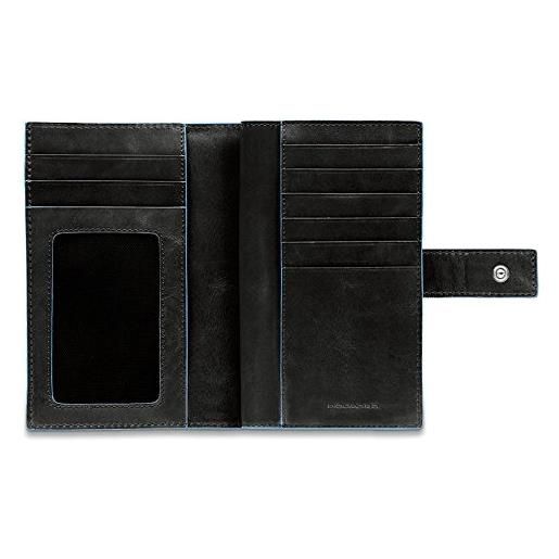 Piquadro blue square portamonete con 12 alloggiamenti per carte di credito, 16 cm, 0.54 litri, nero