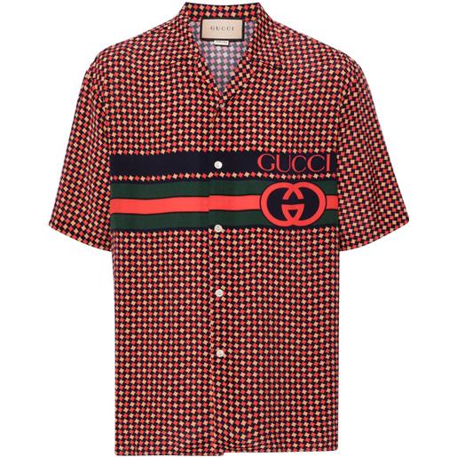 Gucci camicia con stampa geometric houndstooth - rosso