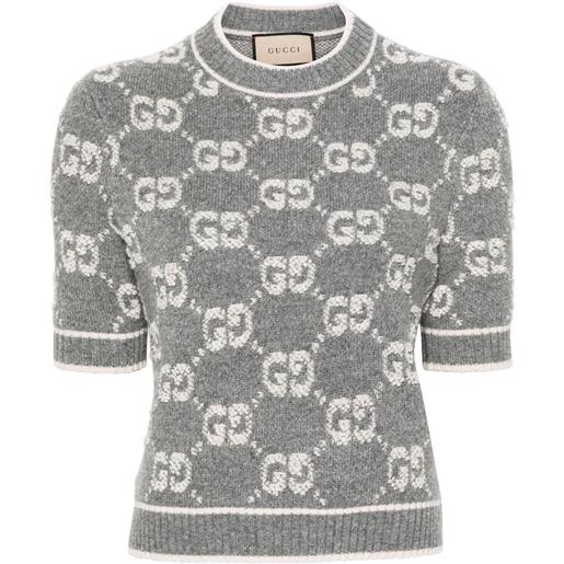 Gucci maglione con logo gg jacquard - grigio