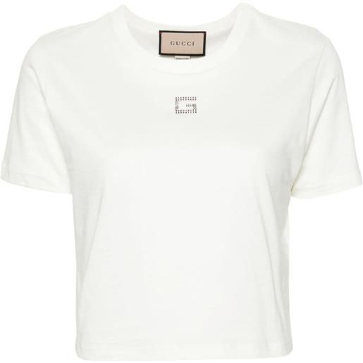 Gucci t-shirt g quadro con strass - bianco