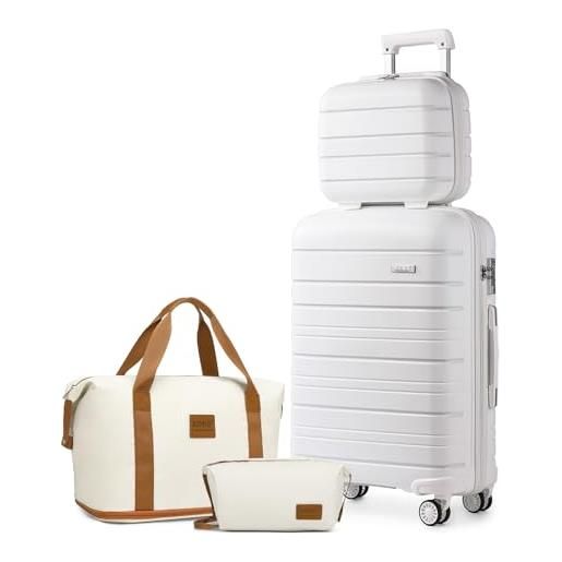 Kono set di 4 bagagli a mano con beauty case, include 1 borsa da viaggio e 1 borsa da toilette in polipropilene leggero 55 x 40 x 20, bianco, set da 4 pezzi, 2k2091l we 14/20+2ea2212 bg/bn