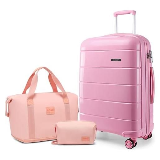 Kono set di 3 valigie a mano in polipropilene leggero con serratura tsa 55 x 40 x 20 cm, rosa, luggage set of 3 pezzi, moda, rosa, luggage set of 3pcs, modalità