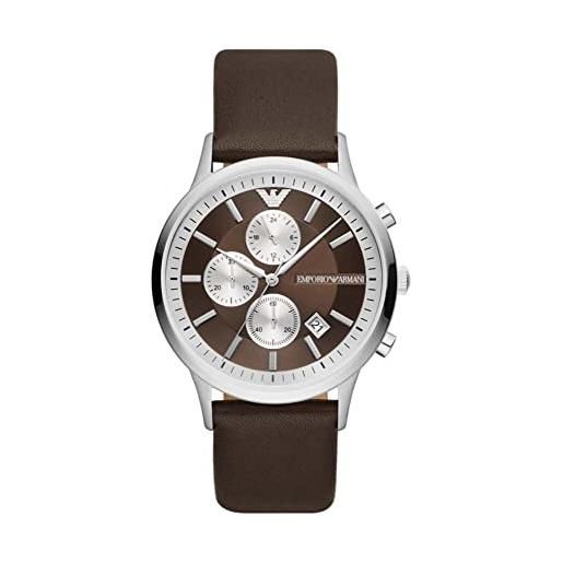 Emporio Armani orologio da uomo, movimento cronografo, cassa in acciaio 43 mm con cinturino in pelle pro-planet, ar11490