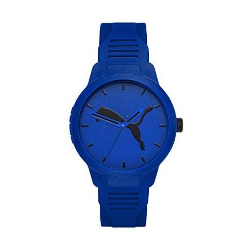 Puma orologio uomo, reset, movimento a tre lancette, cassa in policarbonato blu, 43 mm con cinturino in poliuretano, p5014