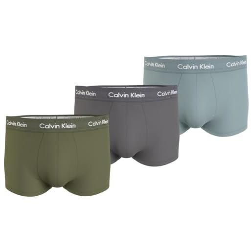 Calvin Klein pantaloncini boxer confezione da 3 uomo low rise trunks cotone elasticizzato, nero (b- gry htr/chesapeake bay/jwl wbs), l