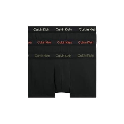 Calvin Klein low rise trunk 3pk 0000u2664g, boxer a vita bassa uomo, multicolore (b-chrcl hthr, mrngsd yw, flg grn wb), s