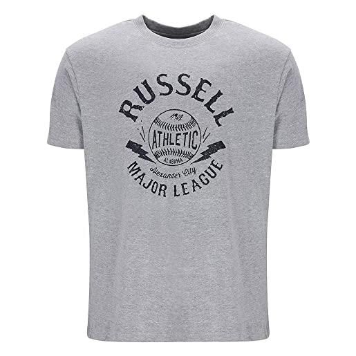 Russell Athletic stitch-s/s crewneck tee shirt t, new grey marl, l uomo