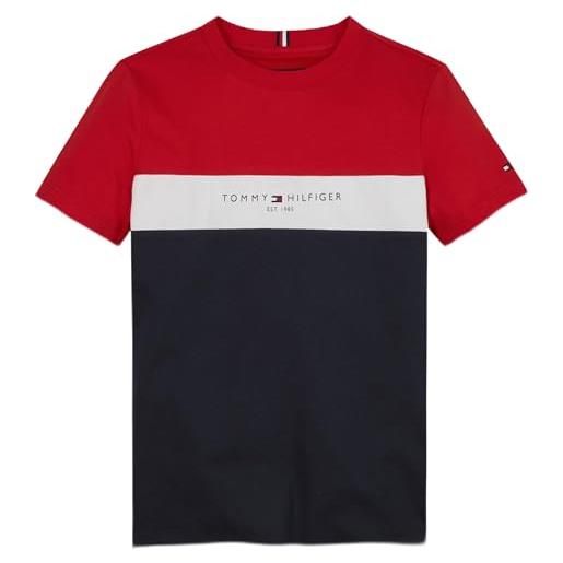 Tommy Hilfiger essential colorblock tee s/s kb0kb08808 magliette a maniche corte, blu (desert sky/fierce red), 10 anni bambini e ragazzi