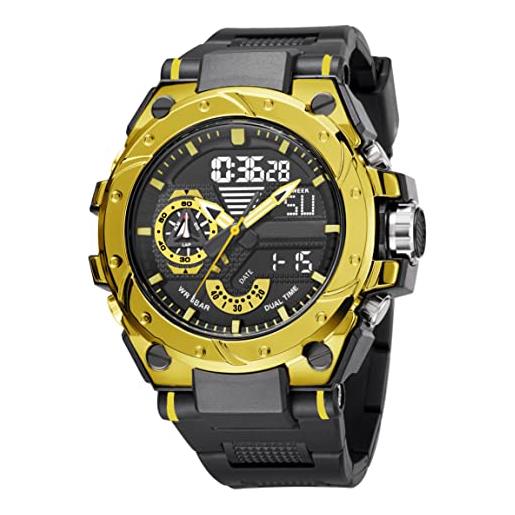 BIEWO orologio digitale sportivo da uomo per orologi al quarzo da uomo, nero oro