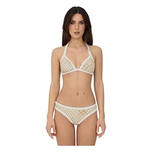 EFFEK f**k bikini bianco applicazione ricamo oro donna beachwear l