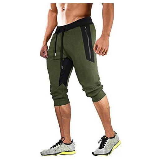 MAGCOMSEN pantaloncini da uomo con tasche in cotone 3/4 palestra pantaloncini da corsa da uomo estivi casual pantaloncini al ginocchio elasticizzati in vita jogging pantaloncini da ciclismo verde, 