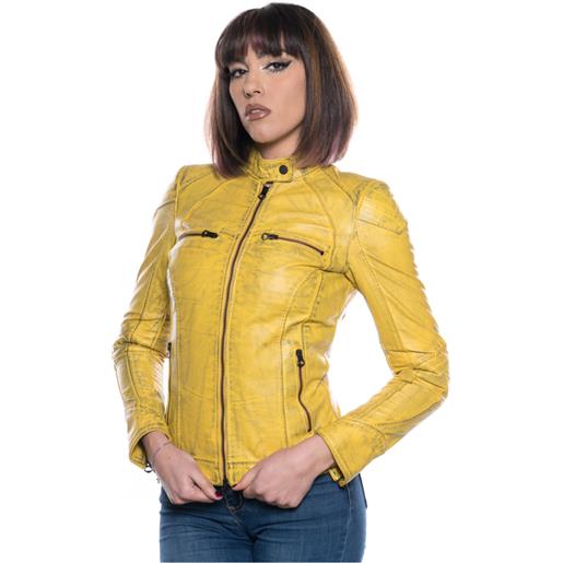 Leather Trend c67 - biker donna giallo tamponato in vera pelle