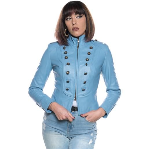 Leather Trend sara - giacca donna azzurra in vera pelle