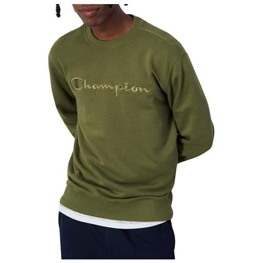 Champion legacy icons tonal logo - heavy spring terry crewneck felpa, verde oliva, uomo ss24