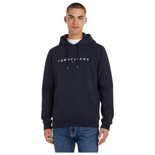 Tommy Hilfiger tommy jeans tjm reg linear logo hoodie ext dm0dm17985 felpe con cappuccio, rosso (magma red), m uomo