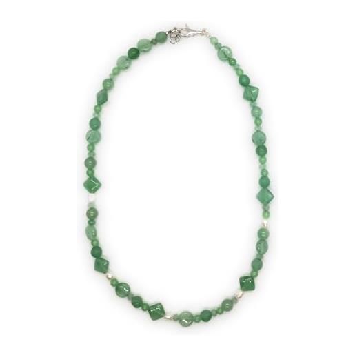 Generico collana girocollo artigianale in pietre dure perle coralli susta in argento in vari colori e modelli (27 giada avventurina perle)