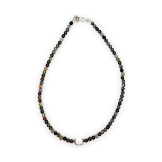 Generico collana girocollo artigianale in pietre dure perle coralli susta in argento in vari colori e modelli (33 agata e perla)