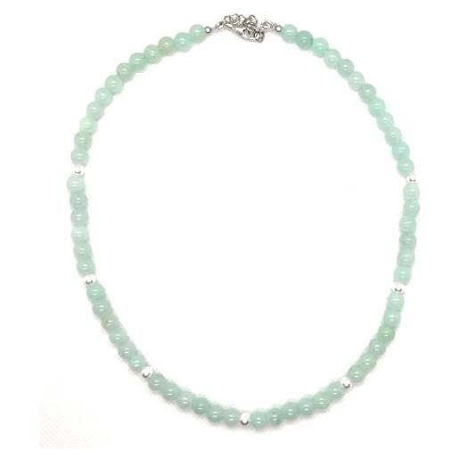 Generico collana girocollo artigianale in pietre dure perle coralli susta in argento in vari colori e modelli (3 giada verde e perle)