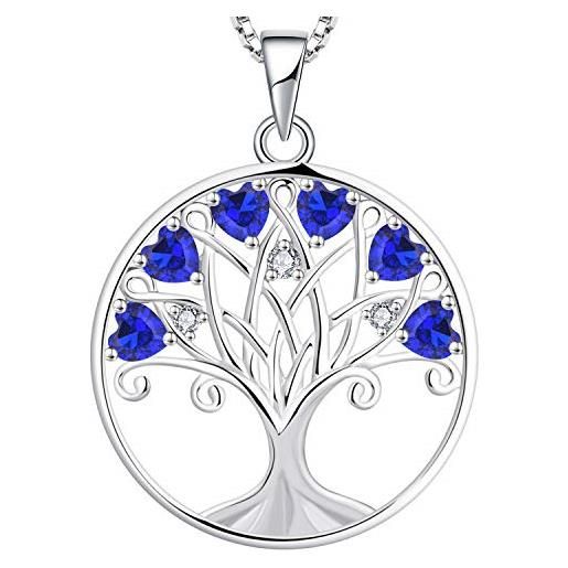 YL collana albero della vita per donna argento 925 con settembre pietra portafortuna spinello blu ciondolo, 45+3 cm