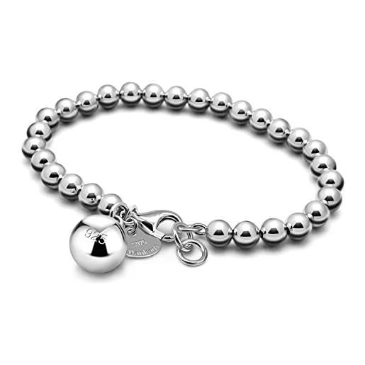 Dankadi bracciale di perle da donna in argento 925 largo 4 mm, 6 mm, senza e con ciondolo a cuore, lungo 13 - 21 cm, oro rosa, regalo per festa mamma e figlia uomo, 18cm, argento