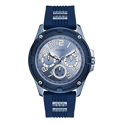 GUESS men's stainless steel analog quartz watch with silicone strap, blue, 22 (model: gw0051g4)