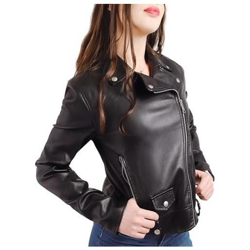 QUEEN HELENA giacca di pelle giubbino corto leggero comodo giacchetta biker casual donna y4005 (it, testo, xl, regular, regular, nero)