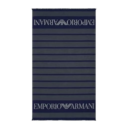 Emporio Armani macro logo sponge beach towel, asciugamano da spiaggia unisex - adulto, blu (navy blue), taglia unica