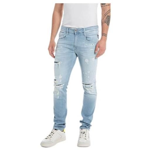 REPLAY m914q anbass aged power stretch jeans, light blue 010, 40w / 36l uomo