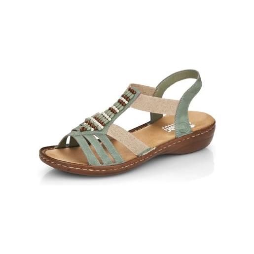 Rieker donna sandali 60851, signora sandali, scarpa estiva, sandalo estivo, comodo, piatto, verde (grün / 52), 38 eu / 5 uk