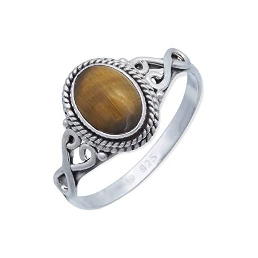 mantraroma anello argento 925 con pietre preziose occhio di tigre pietra marrone argento sterling da donna in vero argento (mrg-042-18-(48))