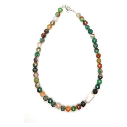 Generico collana girocollo artigianale in pietre dure perle coralli susta in argento in vari colori e modelli (16 agata verde e perle)