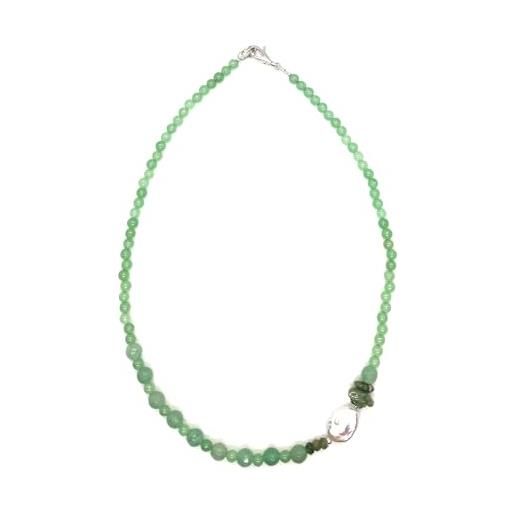 Generico collana girocollo artigianale in pietre dure perle coralli susta in argento in vari colori e modelli (29 avventurina e perla)