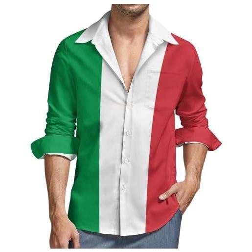 CZZYH camicie casual da uomo a maniche lunghe, camicie da uomo con bandiera italiana, bandiera italiana, m