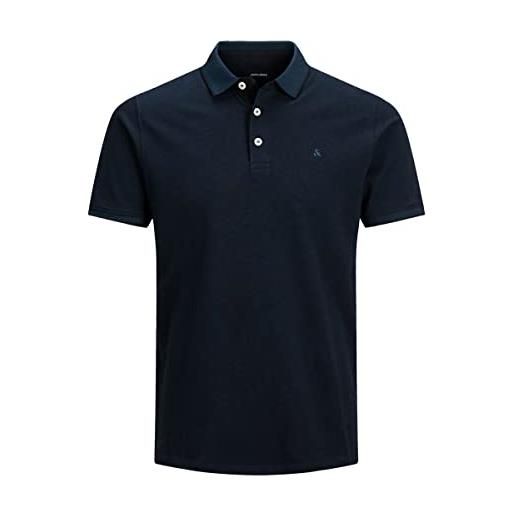 JACK & JONES men fit polo shirt jjepaulos uni summer shirt short sleeve pique cotton big size, colore: marina, size: 3xl