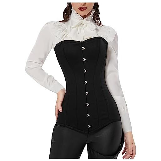 Charmian women's spiral steel boned overbust long torso hourglass body shaper corset black small