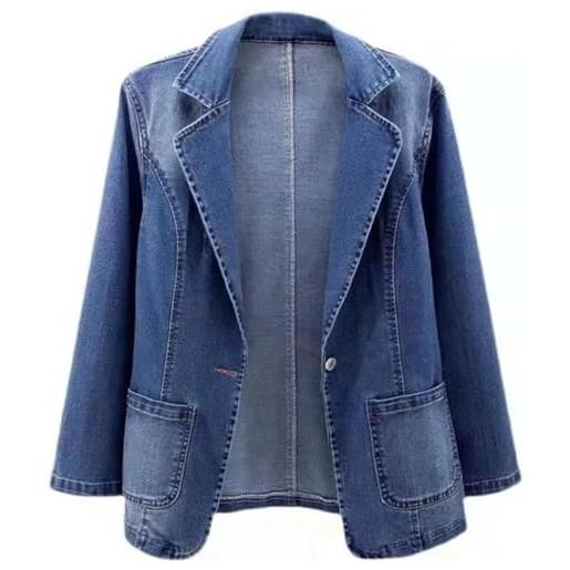 Yeooa giacca di jeans primaverile da donna slimina e sottile collar solido colore solido cardigan abbigliamento da una camicetta con un taglio con una giacca da jeans vintage (blu, 3xl)